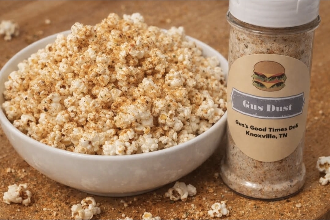 Gus Dust seasoning with popcorn